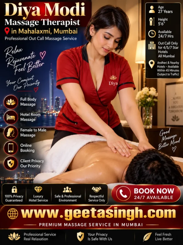 Diya Modi professional massage therapist providing luxury out call hotel massage service in Mahalaxmi Mumbai