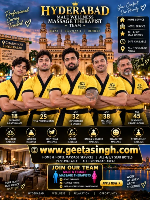 Professional male massage therapist team providing home and hotel massage services in Hyderabad