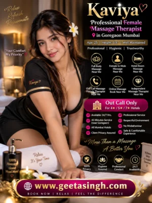 Kaviya professional female massage therapist for full body massage near me hotels in Goregaon Mumbai