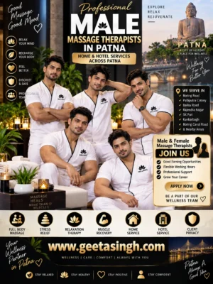 Professional male wellness massage therapist team in Patna with a Join Us opportunity for male and female therapists