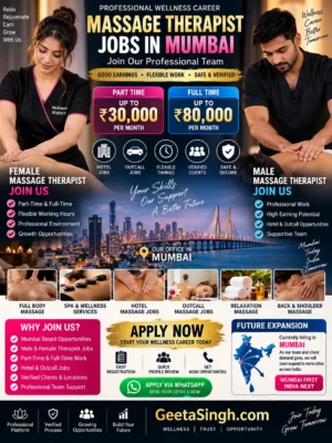 Male and female massage therapist jobs in Mumbai with part-time and full-time career opportunities