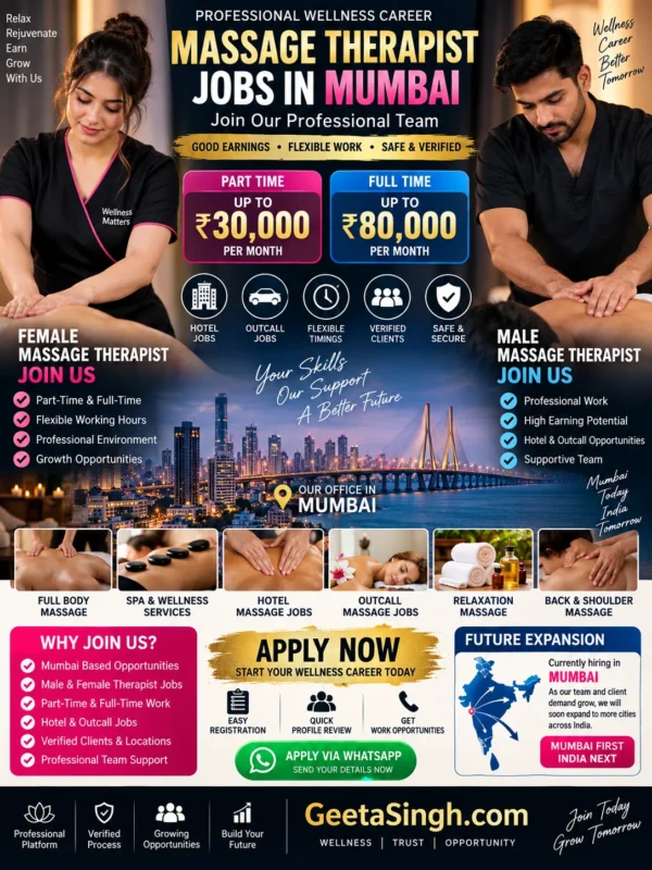 Male and female massage therapist jobs in Mumbai with part-time and full-time career opportunities