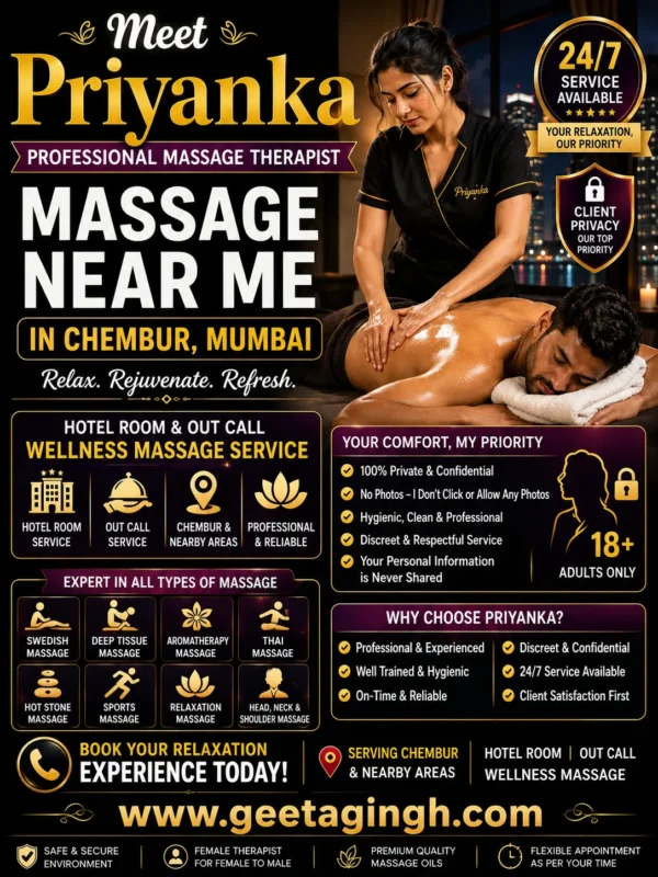 Priyanka professional female massage therapist offering massage near me in Chembur Mumbai