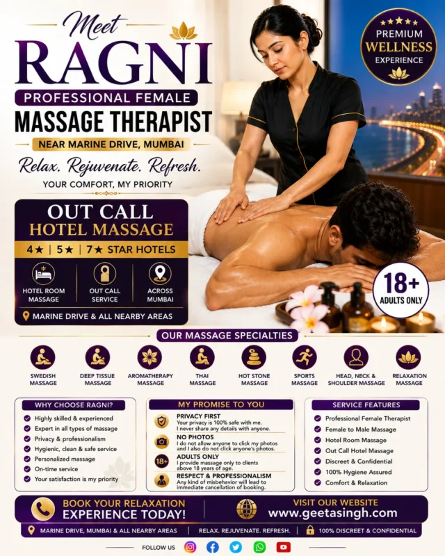 Ragni professional female massage therapist offering hotel room massage near Marine Drive Mumbai