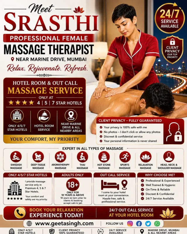 Srasthi professional female massage therapist near Marine Drive Mumbai